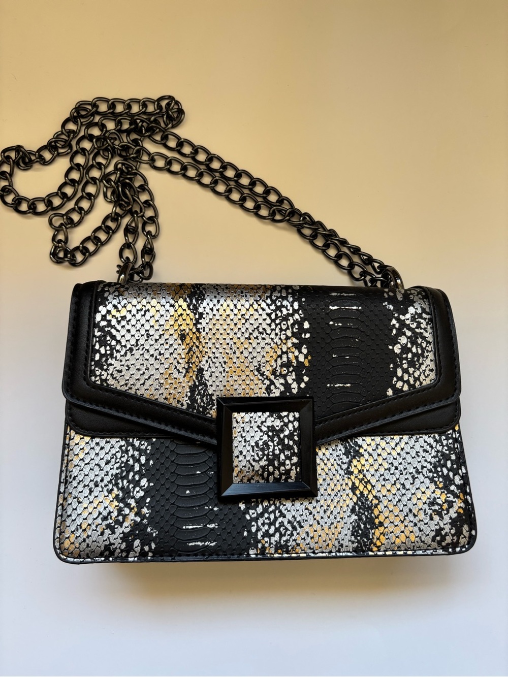 Iridescent Snakeskin Embossed Chain Strap Square Bag Purse NWOT